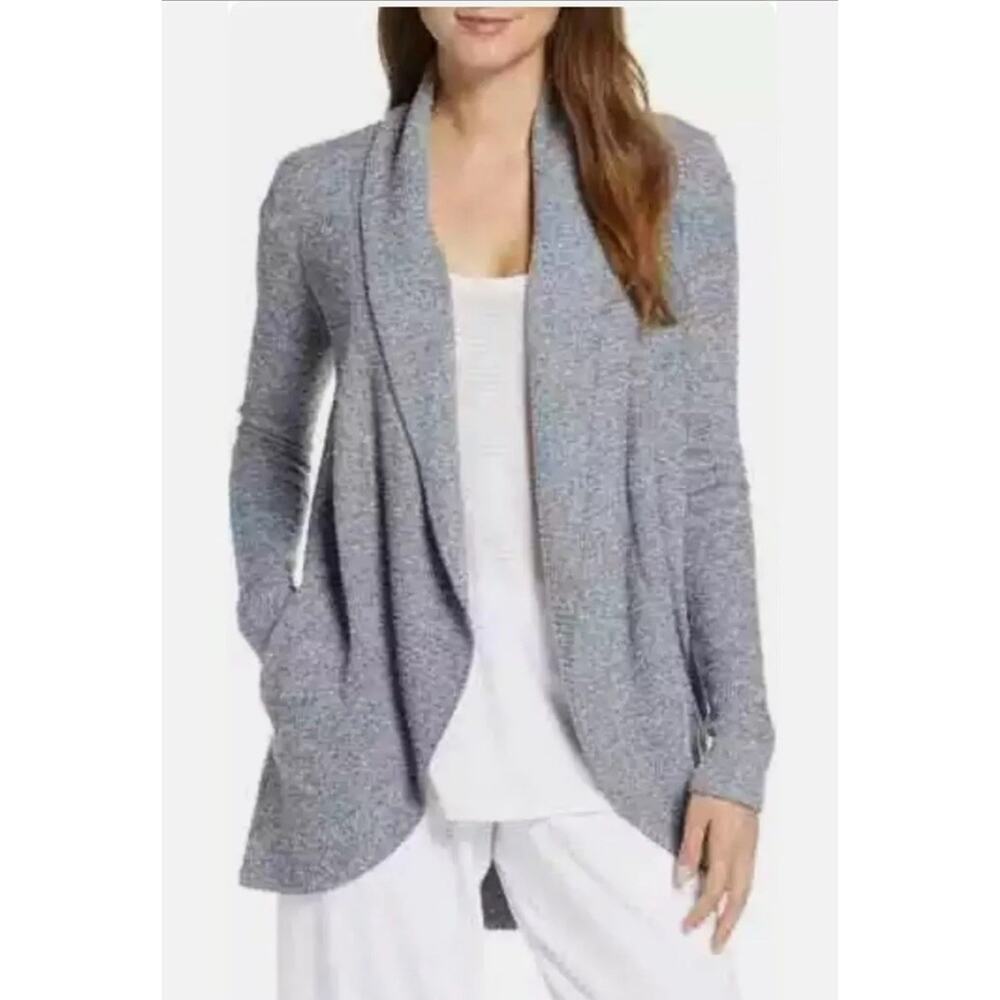 Barefoot Dreams Cardigan M Pacific Blue Gray Cozychic Lite Lounge Circle 452
